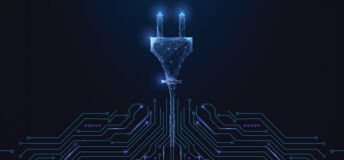The image of a European plug made from digital blue lines like the flow of electricity
