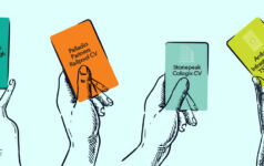 Illustrations of hands holding up trading cards featuring the names of continuation vehicles and icons of the asset type