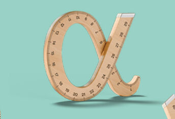 A wooden ruler bent and morphed into the letter alpha