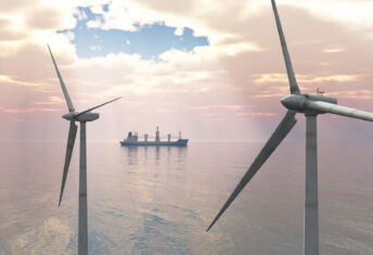 Seraya Partners Fund II nearly at $1.5bn target – exclusive Computer generated 3D illustration with offshore wind turbines and cargo ship